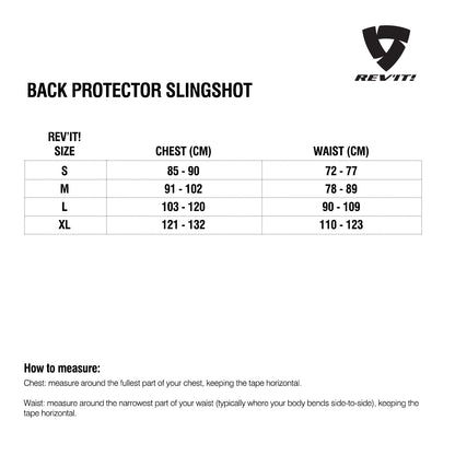 Size chart for REVIT Back Protector Slingshot