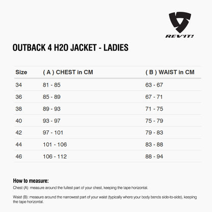 Size chart for REVIT Outback 4 H2O Jacket - Ladies