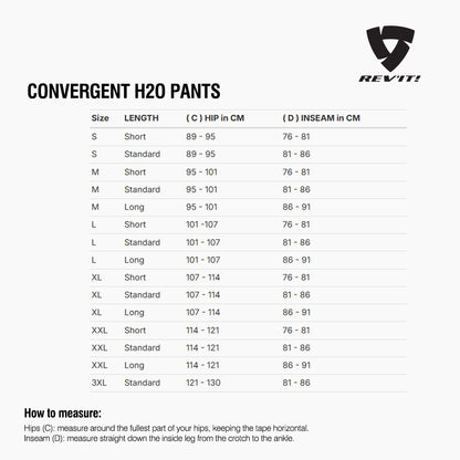 Size chart for REVIT Convergent H2O Pants