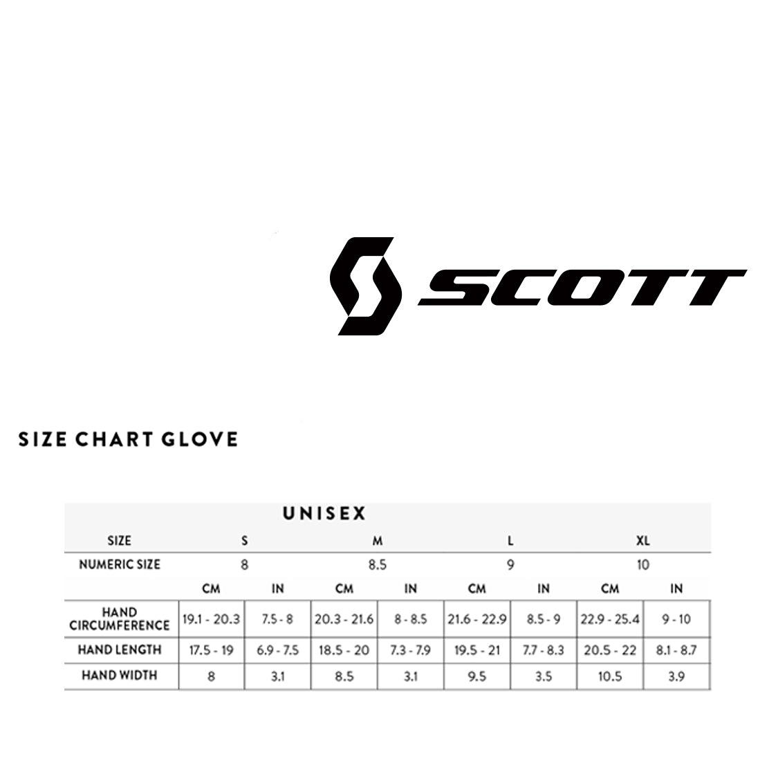 Scott OffRoad Gloves_size chart