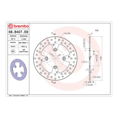 Brembo Prime Serie Oro Rear Brake Disc 68B407E8