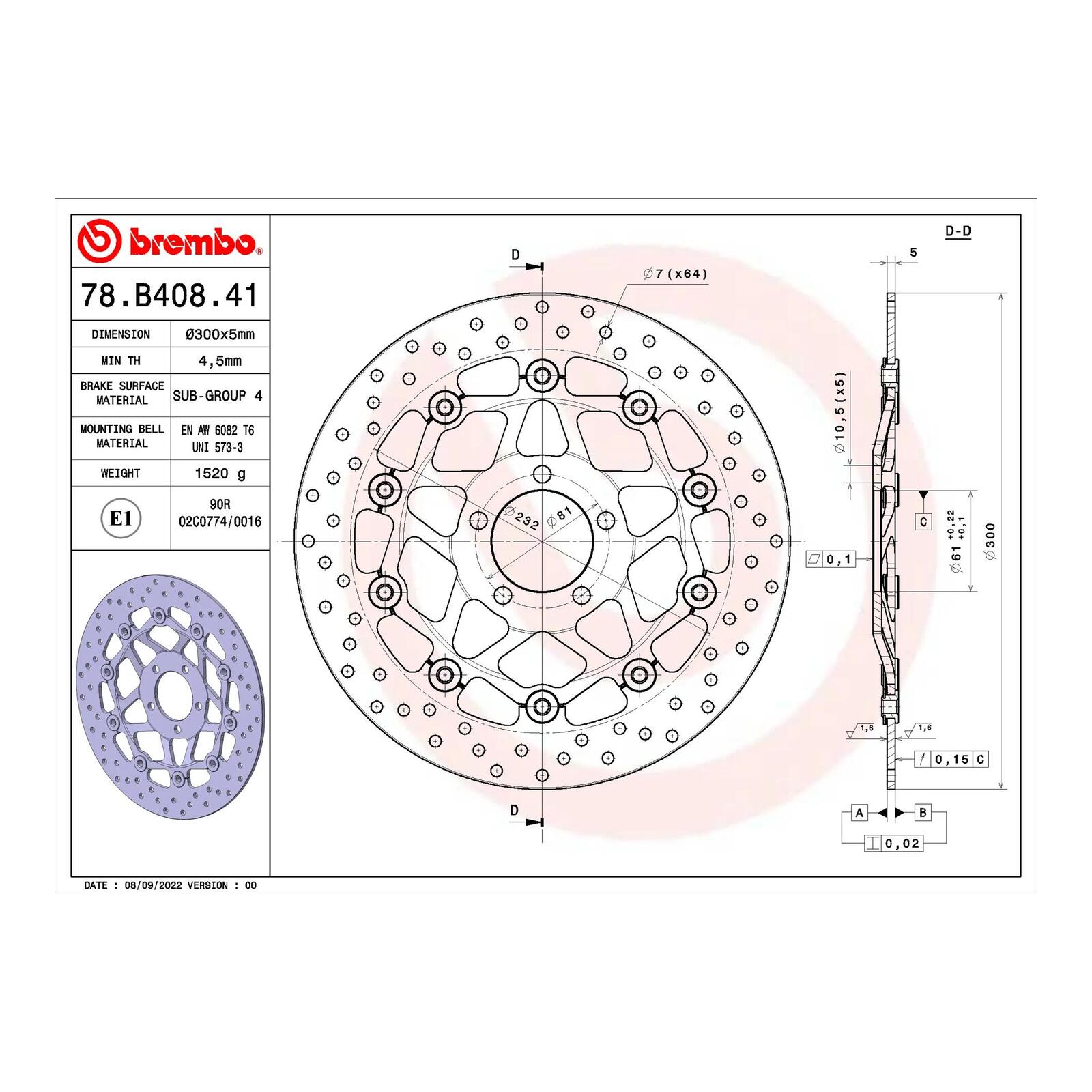 Brembo Prime Serie Oro Front Brake Disc 78B40841
