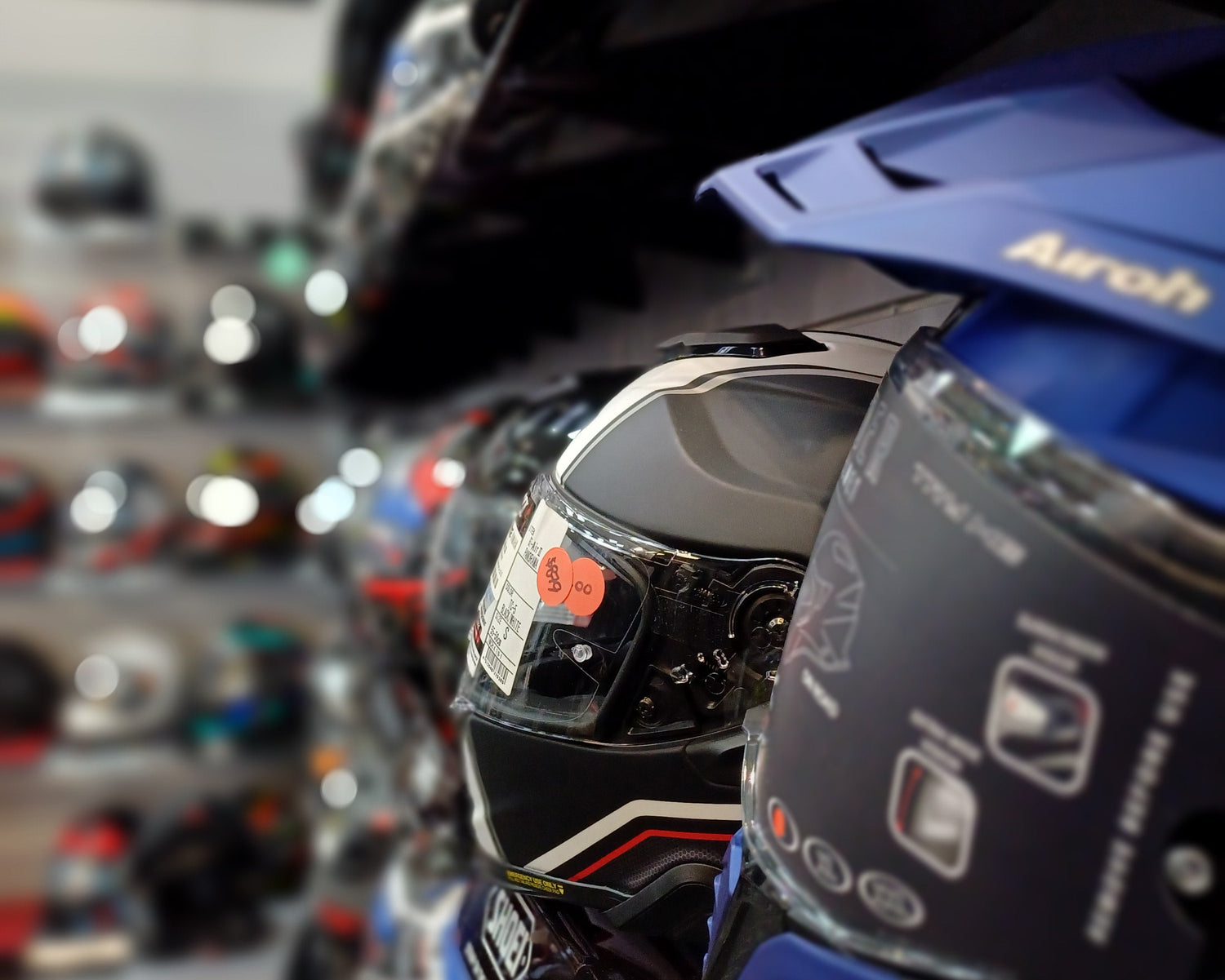Helmet Wall at Pierce Motorcycles on Carlyle Street 