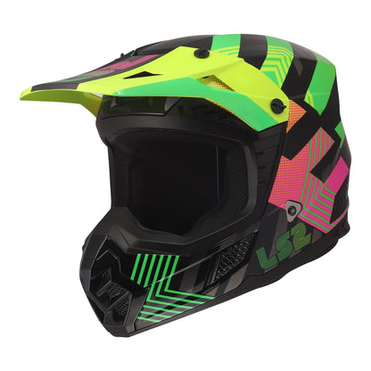 LS2 MX706J COZ Junior Helmet - Chromatic Black / Hi-Vis Pink