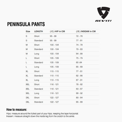 Size chart for REVIT Peninsula Pants
