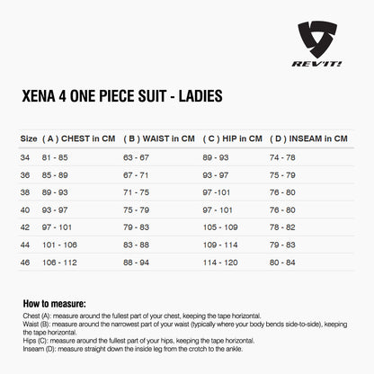 Size chart for REVIT Xena 4 RaceSuit - Ladies