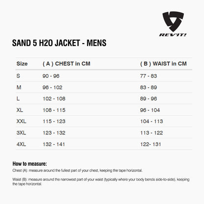 Size chart for REVIT Sand 5 Jacket - Mens