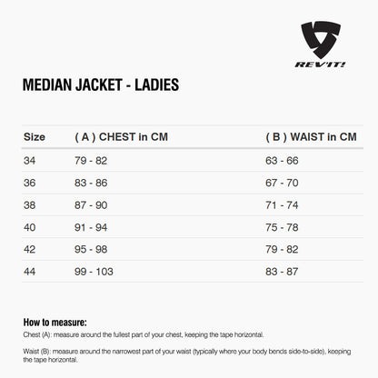 Size chart for REVIT Median Jacket - Ladies