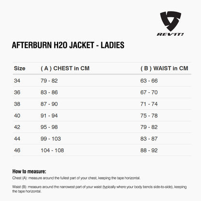 Size chart for REVIT Afterburn H2O Jacket - Ladies